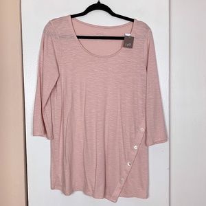 J. Jill Soft Pink 3/4 Sleeve Tunic Blouse with Button Detail
